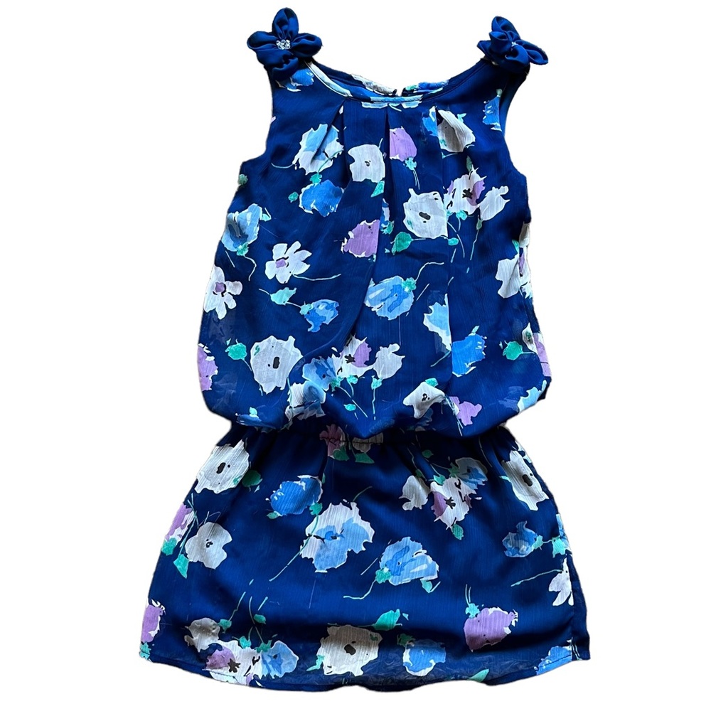 Children’s Place floral pattern sleeveless dress zipper closure blue and purple